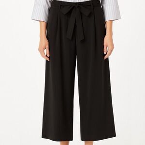 BCBG Tie Waist Wide Leg Pull On Black Cropped‎ Pants Culottes Size Large Hi Rise